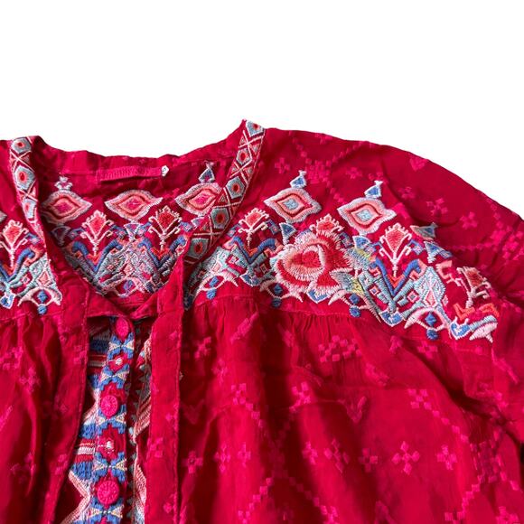 Johnny Was Gina Embroidered Blouse Red - Picture 5 of 11